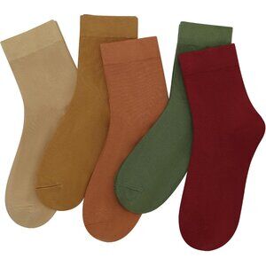 Women 5 Pairs Fall Colors Crew Thin Ankle Height Anti Odor Soft Ankle Socks
